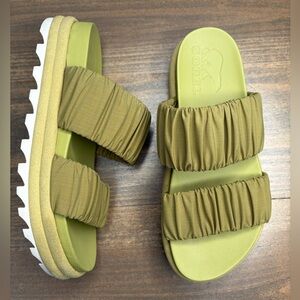 Sorel Women's Roaming Two Strap Slide Sandal- Olive Shade & Chalk color
